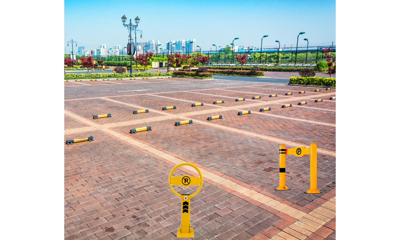 two folding barriers in open parking lot