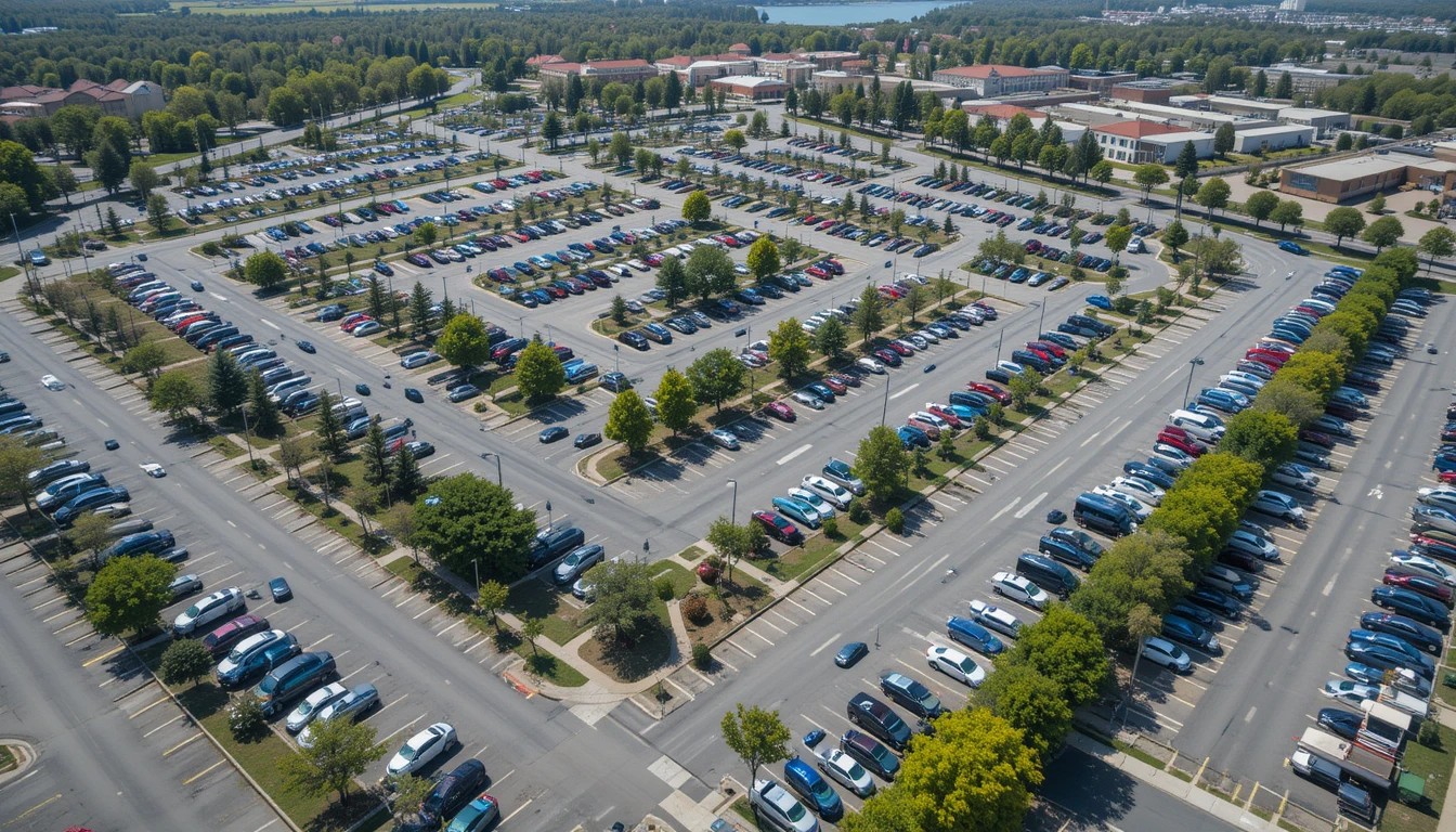 Large parking lot with a large number of parking spaces