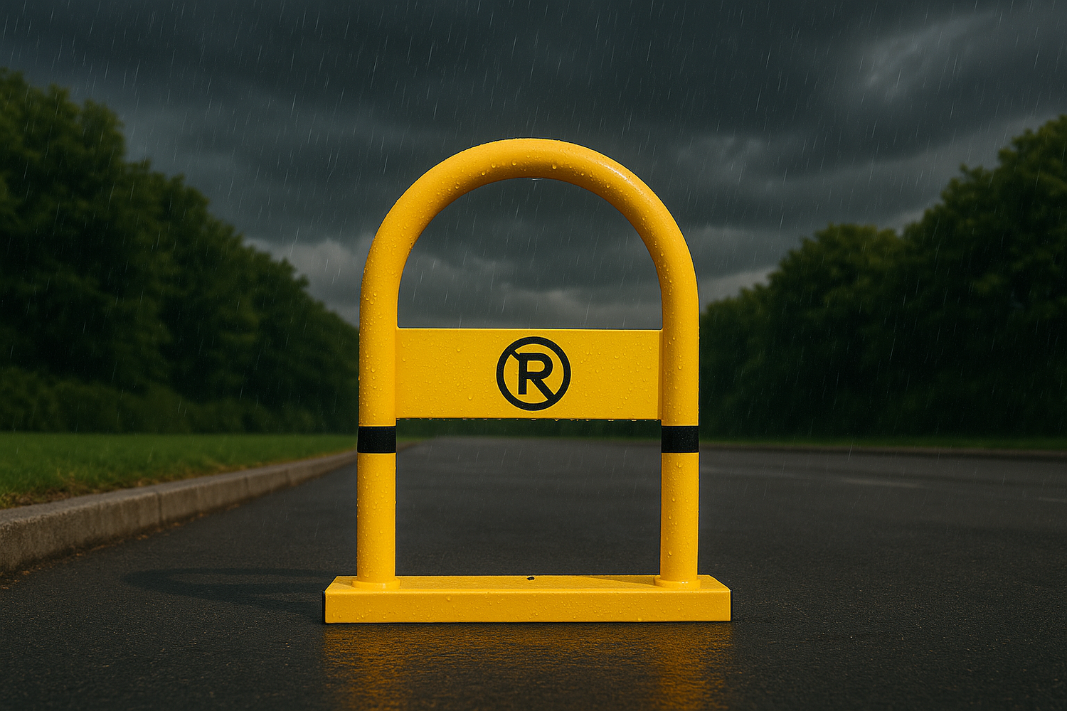 U parking barrier in the rain