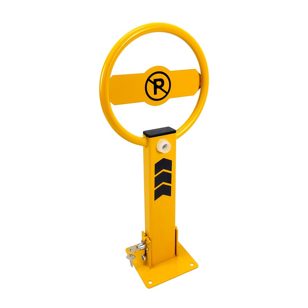 Yellow parking pole with built-in lock