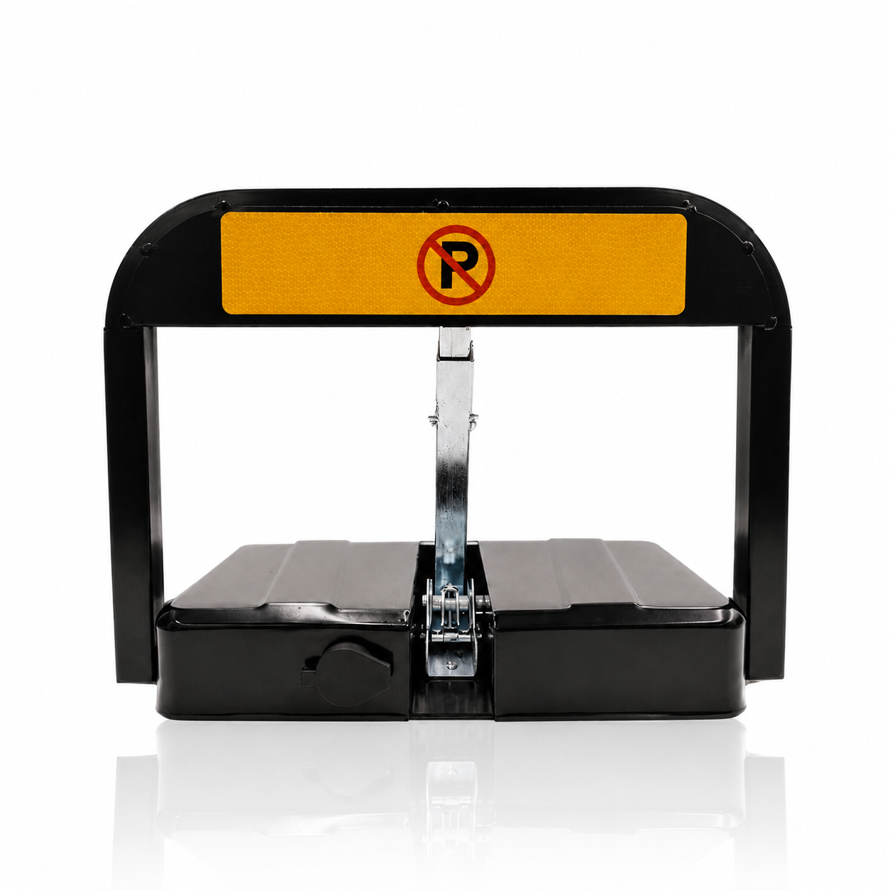 Remote control parking barrier with reinforced rear support